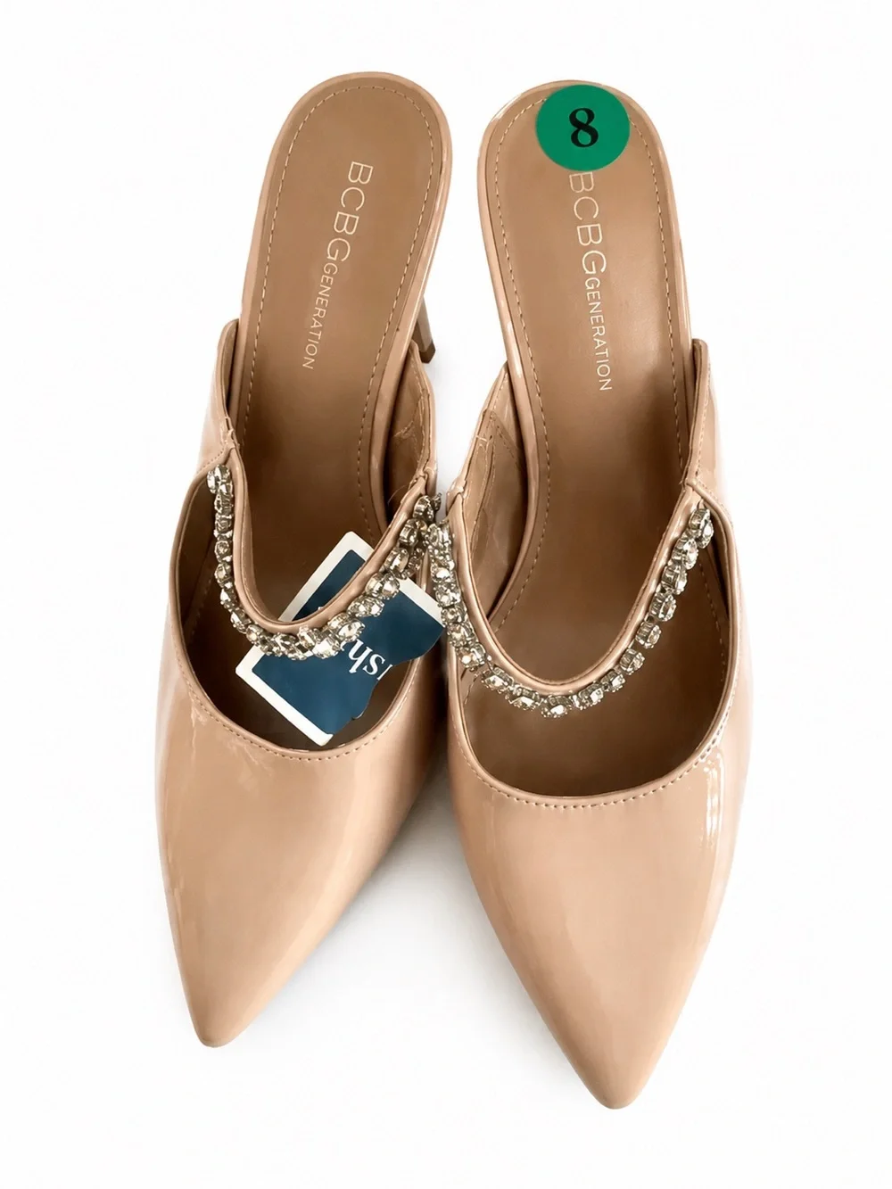 NEW BCBG Generation Hartlee beige Rhinestone strap bling Stilettos heels Size 8‎